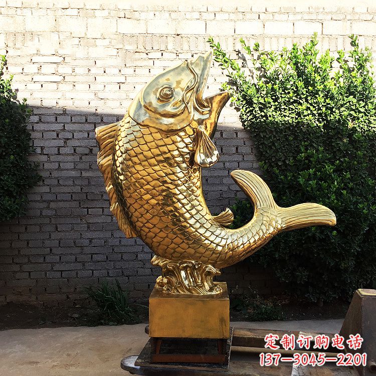 内江鱼跃景观铜雕-纯铜铸造企业商场动物雕塑摆件