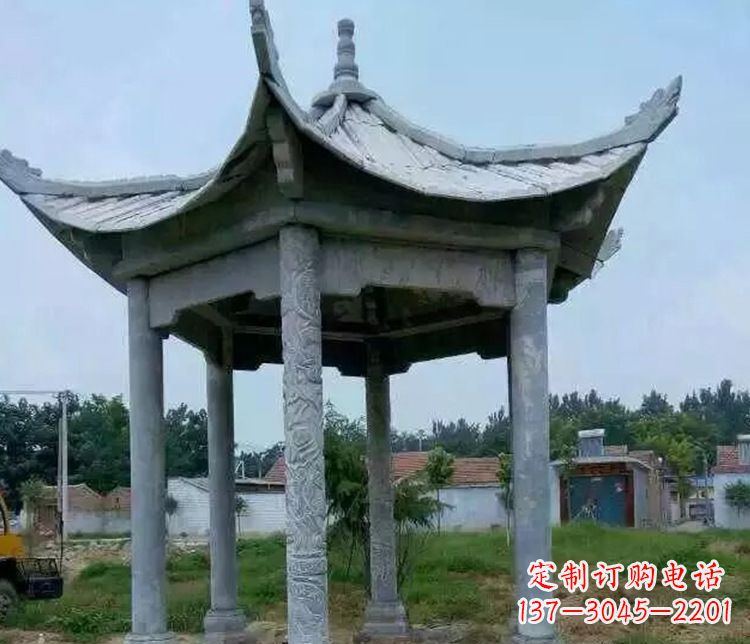 内江园林仿古六角凉亭景观石雕