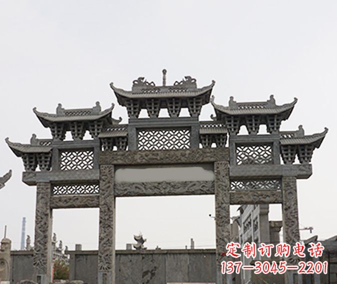 内江园林仿古三门牌坊石雕 (4)