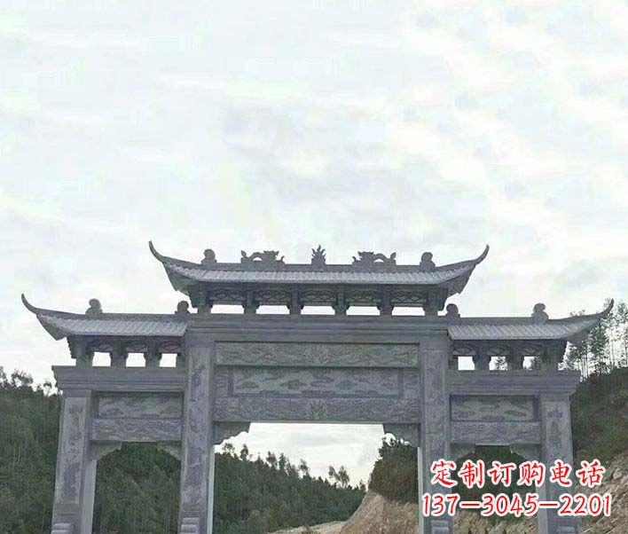 内江园林仿古三门石牌坊景观石雕