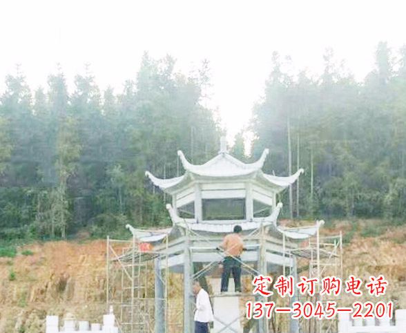 内江园林仿古双层石凉亭景观石雕 (2)