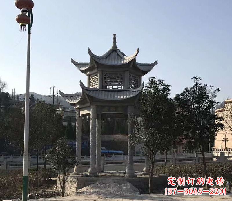 内江园林仿古双层石凉亭景观石雕 (4)