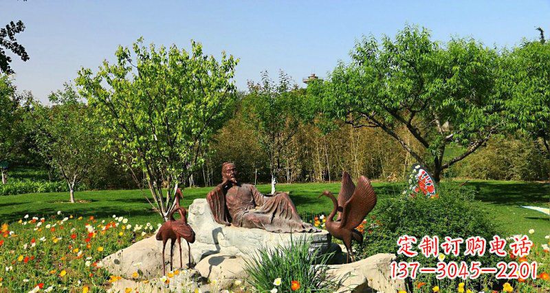 内江园林古代人物仙鹤景观铜雕