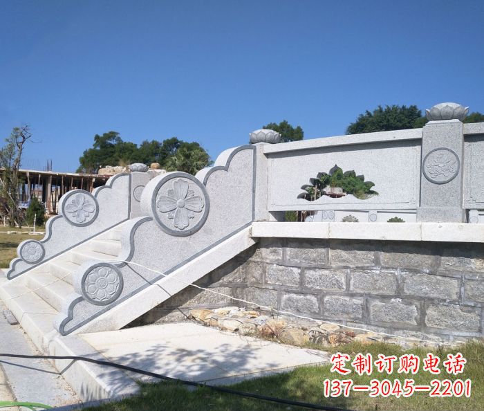内江园林景观大理石镂空莲花石栏板 (2)