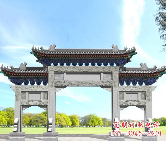 内江园林景观仿古三门石牌坊