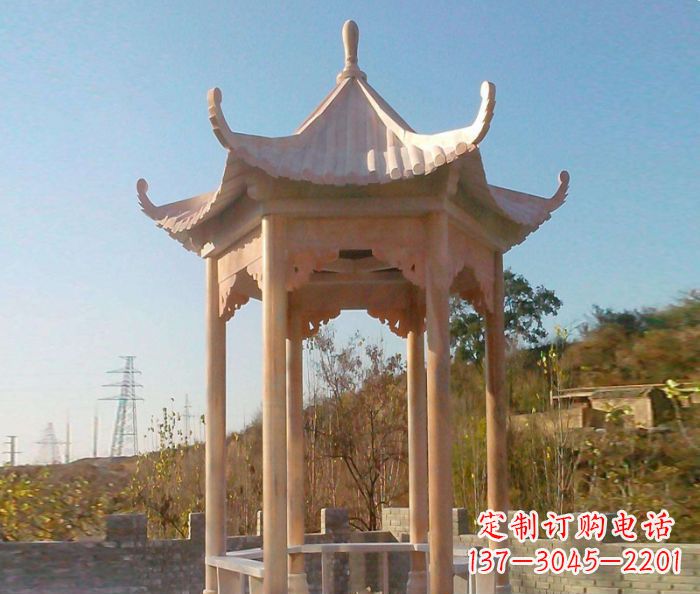 内江园林景观晚霞红单层石雕凉亭