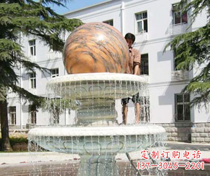 内江园林景观晚霞红风水球喷泉石雕 (2)