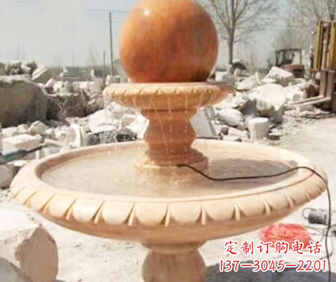 内江园林景观晚霞红风水球喷泉石雕 (3)