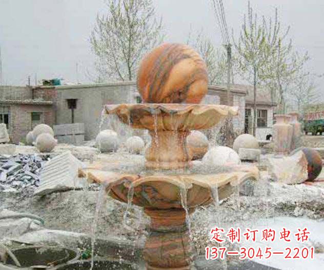 内江园林景观晚霞红风水球喷泉石雕