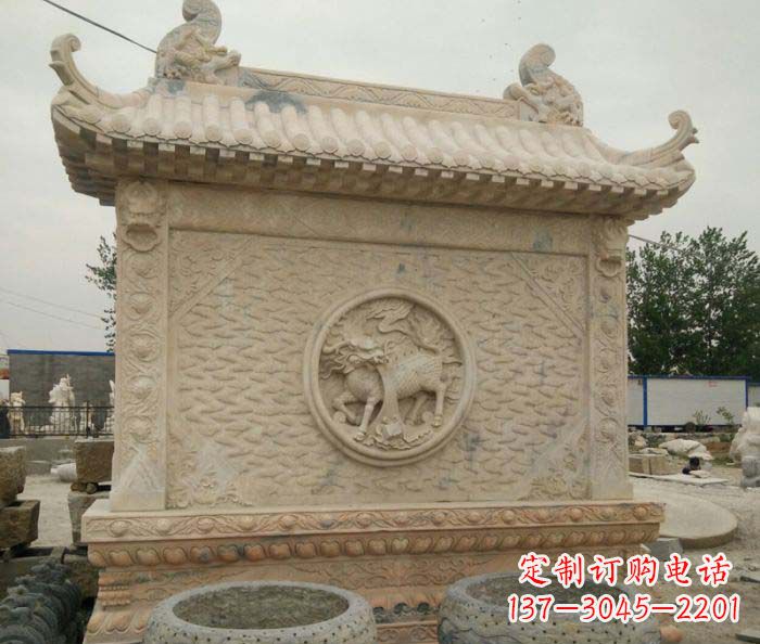 内江园林景观晚霞红石雕影壁