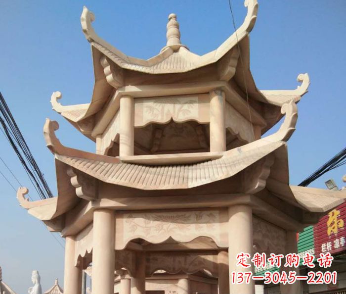 内江园林景观晚霞红双层石雕凉亭 (2)