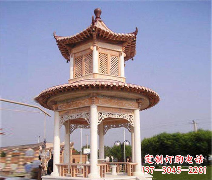 内江园林景观晚霞红双层石雕凉亭 (4)