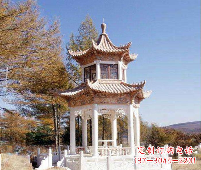 内江园林景观晚霞红双层石雕凉亭 (3)