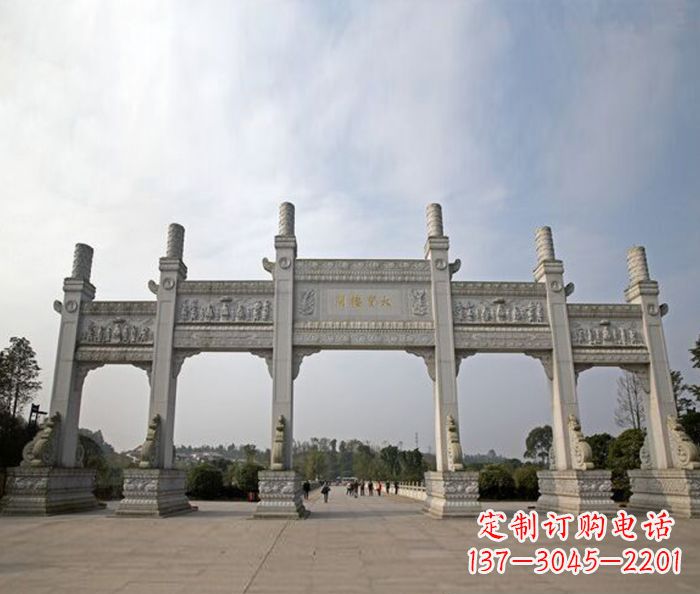 内江园林景观五门石雕牌坊