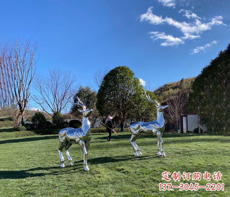内江园林镜面不锈钢梅花鹿雕塑