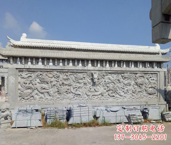 内江园林九龙壁石雕影壁 (3)