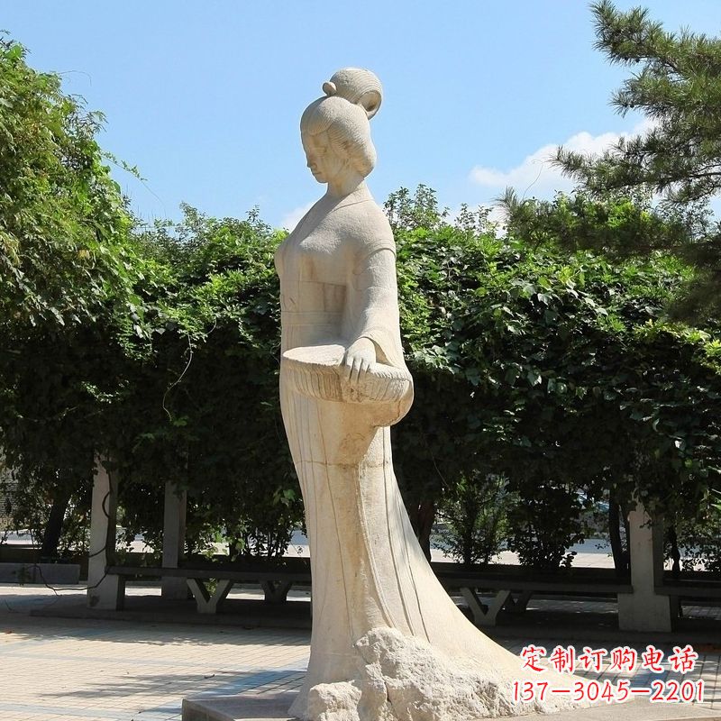 内江园林历史人物著名美女秦罗敷砂岩石雕塑像