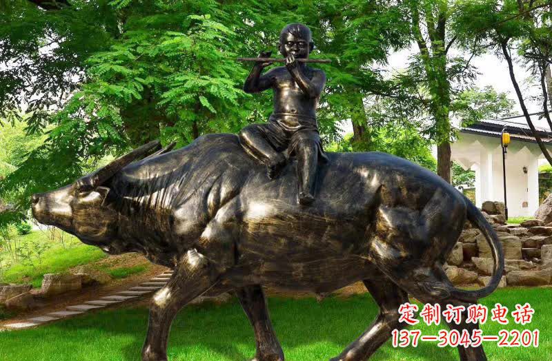 内江园林牧童骑牛铜雕