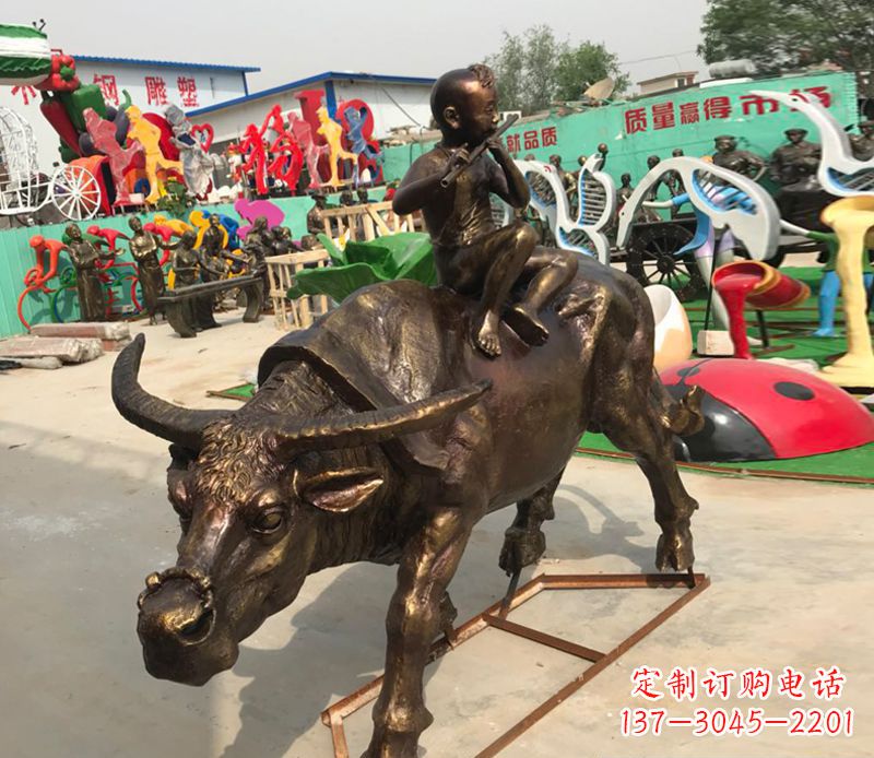 内江园林牧童骑牛铜雕塑