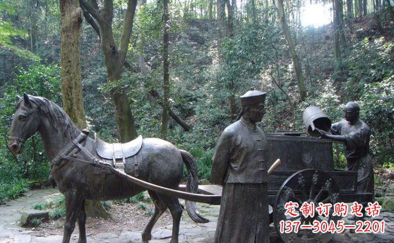 内江园林清朝士兵和马车小品铜雕