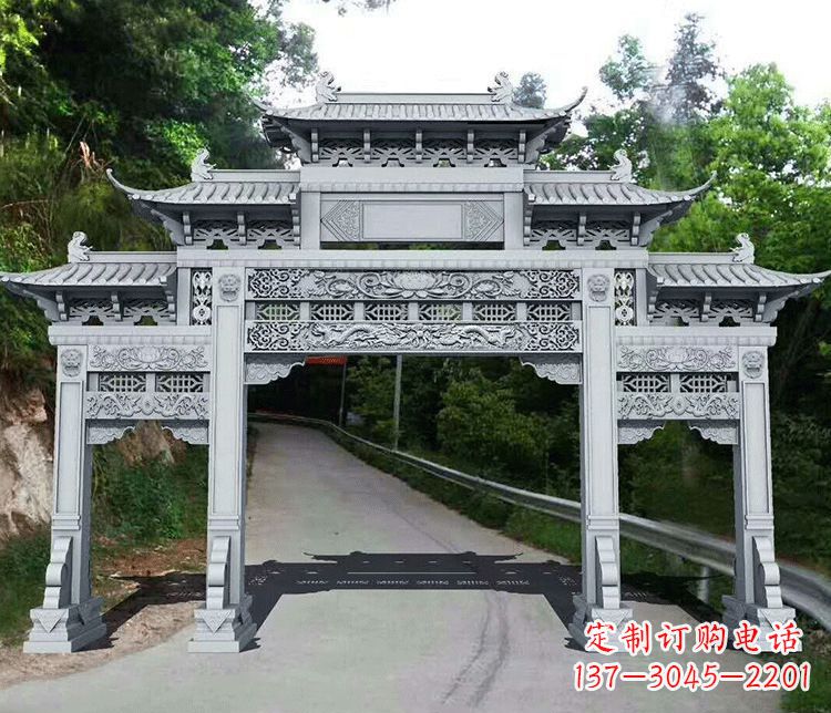内江园林三门石牌坊景观石雕