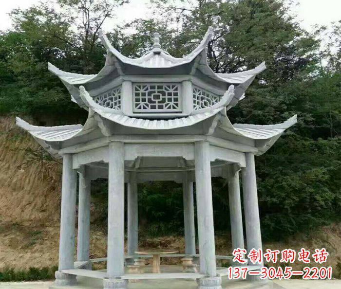内江园林双层凉亭石雕 (2)