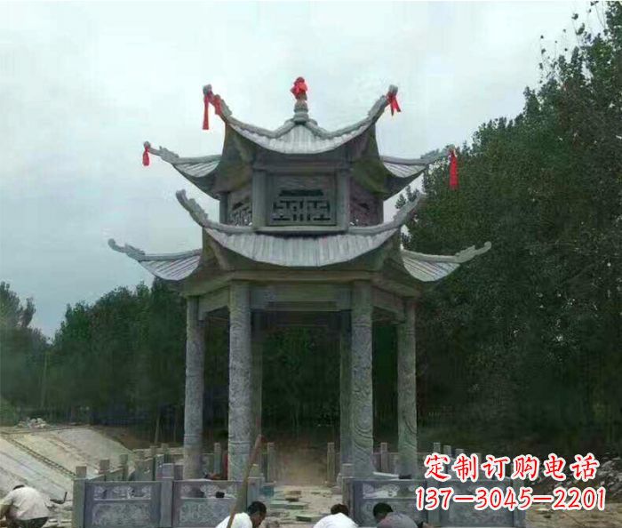 内江园林双层凉亭石雕 (3)
