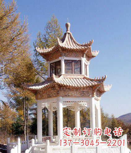 内江园林双层石凉亭景观石雕 (2)