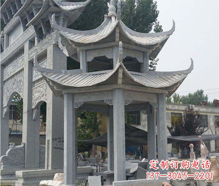 内江园林双层石雕凉亭