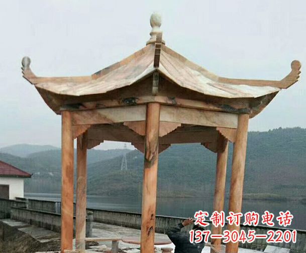 内江园林晚霞红单层石凉亭景观石雕