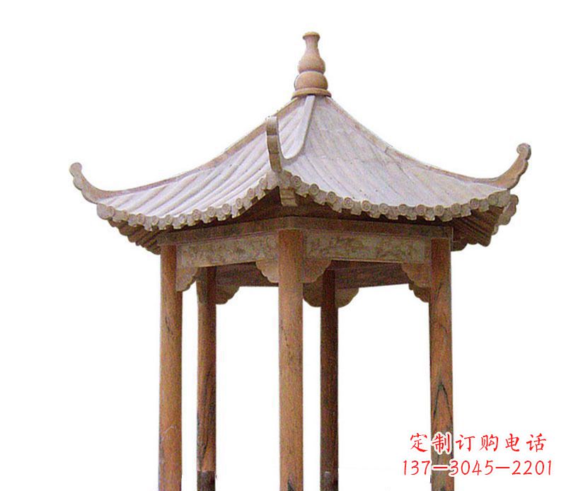 内江园林晚霞红六角石凉亭景观石雕 (2)