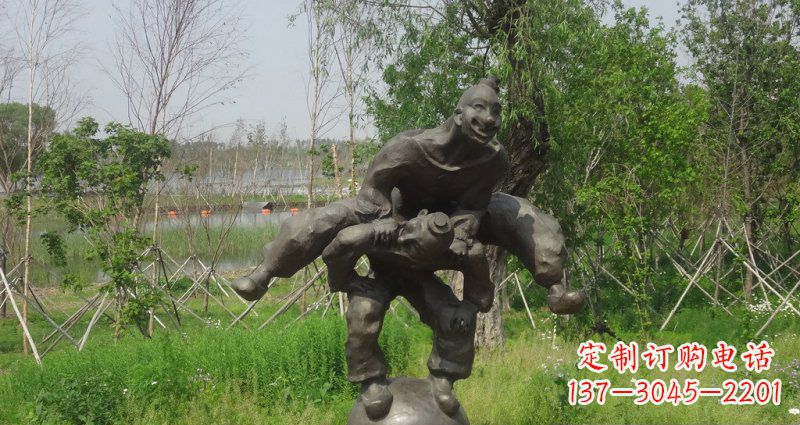 内江园林站在球上面跳山羊的人物景观铜雕