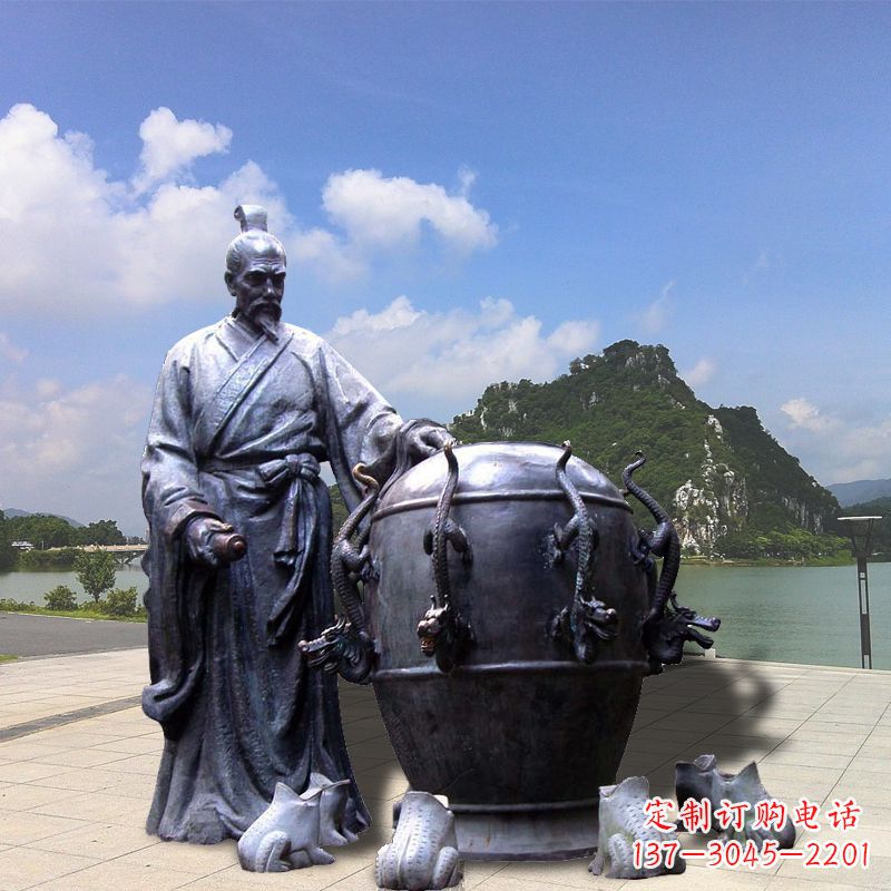 内江张衡地动仪地震仪雕塑-玻璃钢仿铜历史名人情景雕塑