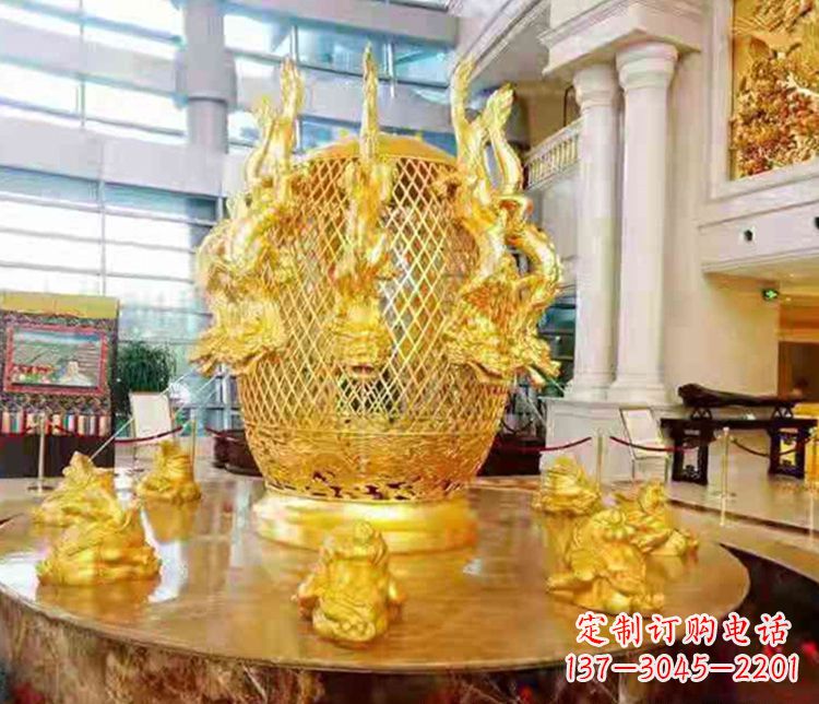 内江张衡地动仪企业景观雕塑摆件纯铜鎏金古仪器