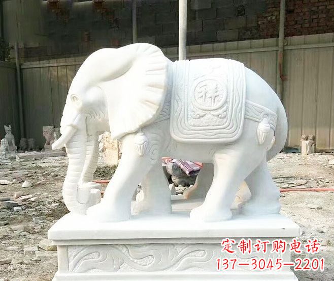 内江招财动物汉白玉大象石雕 (3)