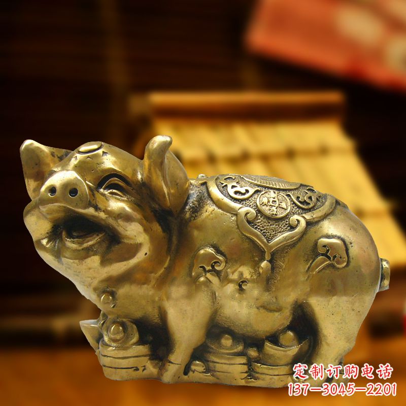 内江招财金猪铜雕-风水生肖动物雕塑企业商场美陈摆件