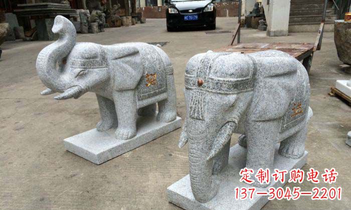 内江招财进宝芝麻灰大象石雕 (2)
