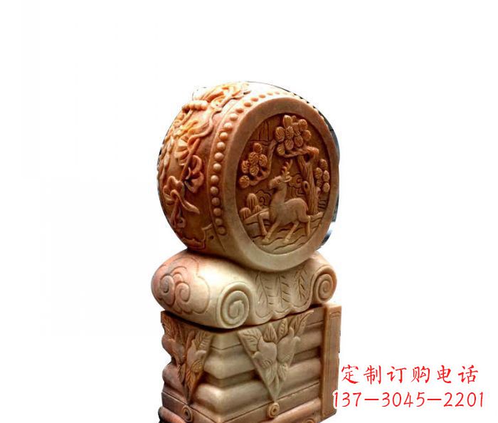 内江招财石门墩晚霞红抱鼓石
