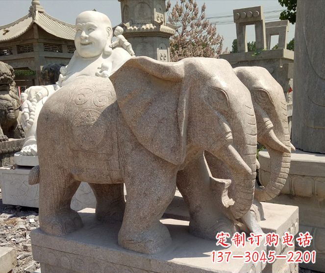 内江招财晚霞红大象石雕 (2)
