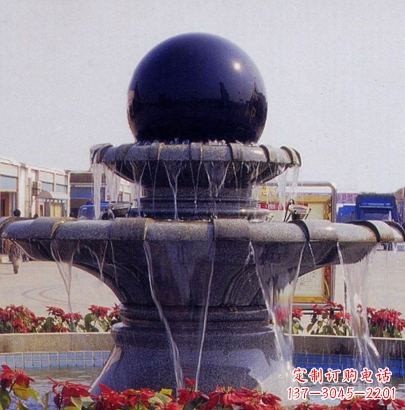 内江中国黑双层风水球喷泉石雕