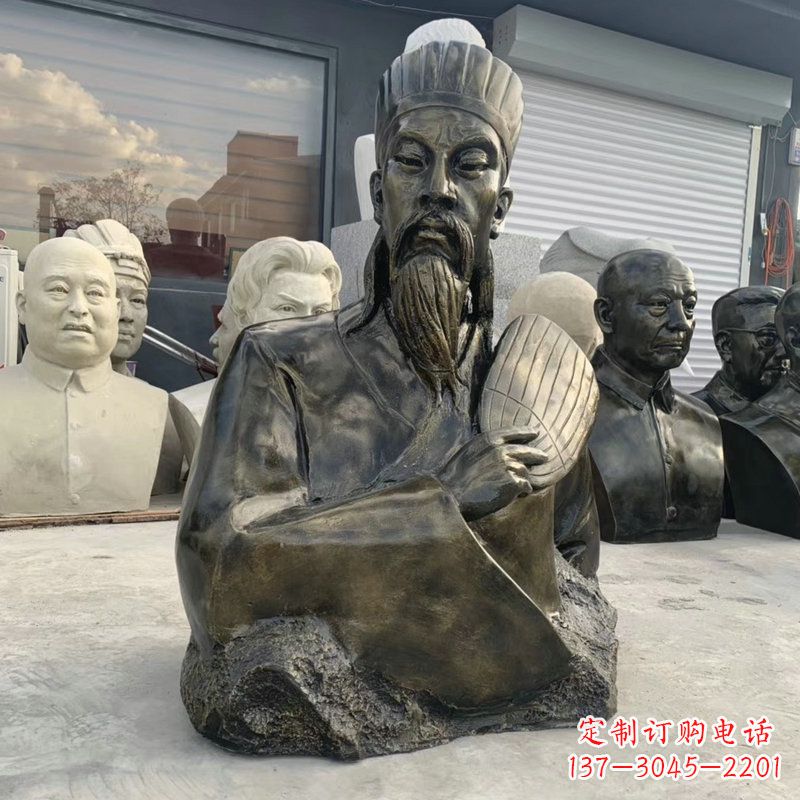 内江诸葛亮半身像-玻璃钢仿铜三国人物古代著名军事家雕像