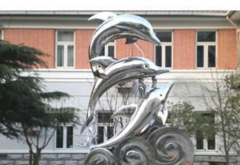 内江校园不锈钢海浪海豚雕塑