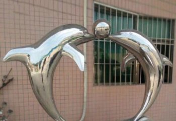 内江校园不锈钢海豚顶球雕塑