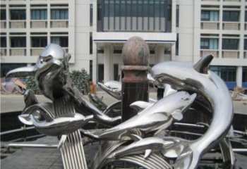 内江校园不锈钢海豚海浪雕塑