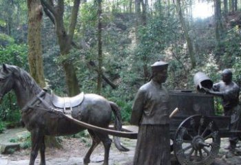 内江园林清朝士兵和马车小品铜雕