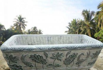 内江长方形连年有余荷花浮雕石水缸
