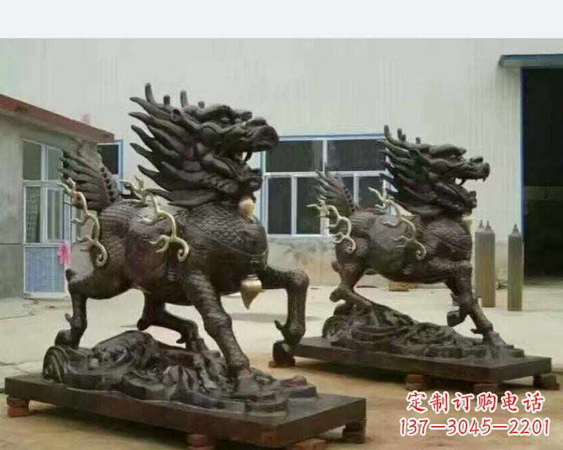 内江铸铜踏浪麒麟雕塑