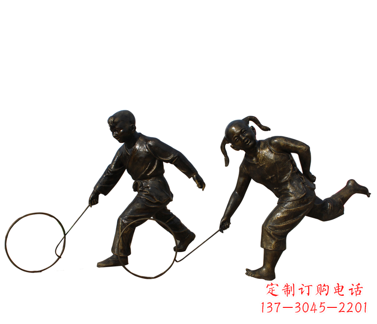 内江公园滚铁环的儿童铜雕