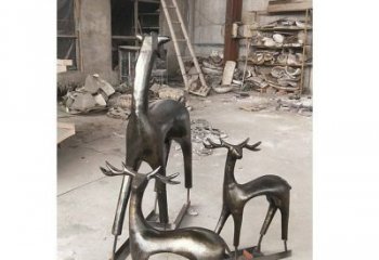 内江铸铜梅花鹿动物铜雕摆件