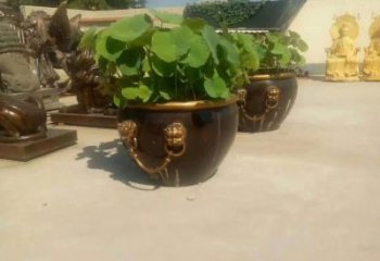 内江铸铜狮子头水缸雕塑 